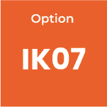 Bloc carré orange avec écriture blanche indiquant l'option IK07