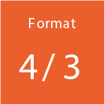 Carré orange avec texte blanc indiquant le format 4/3.