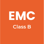 Bloc carré orange avec texte en blanc pour indiquer la classe B pour l'option EMC.