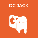 Bloc orange avec écriture et illustration en aplat blanc de la spécificité DC Jack.